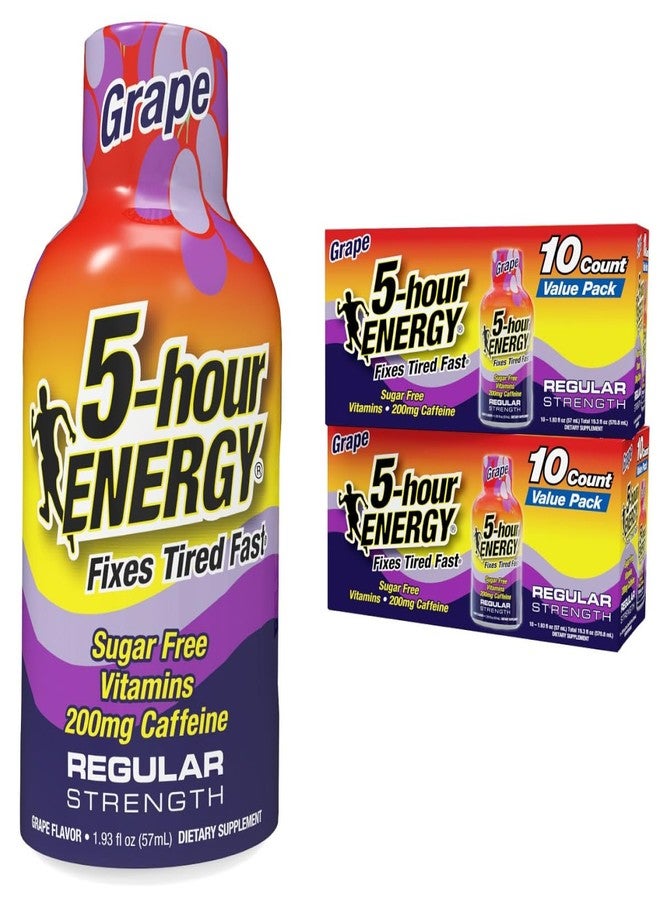5-hour ENERGY مشروب طاقة 5-hour ENERGY ذو القوة العادية، عبوة من 20 زجاجة، 1.93 أونصة - معزز طاقة خالٍ من السكر والكافيين مع فيتامينات ب والأحماض الأمينية - خالٍ من السعرات الحرارية (20 زجاجة - نكهة واحدة، عنب ذو قوة عادية) - Image 1